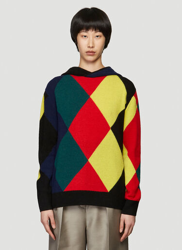 Pringle of Scotland Harlequin Argyle Hooded Sweater Black pos0340006