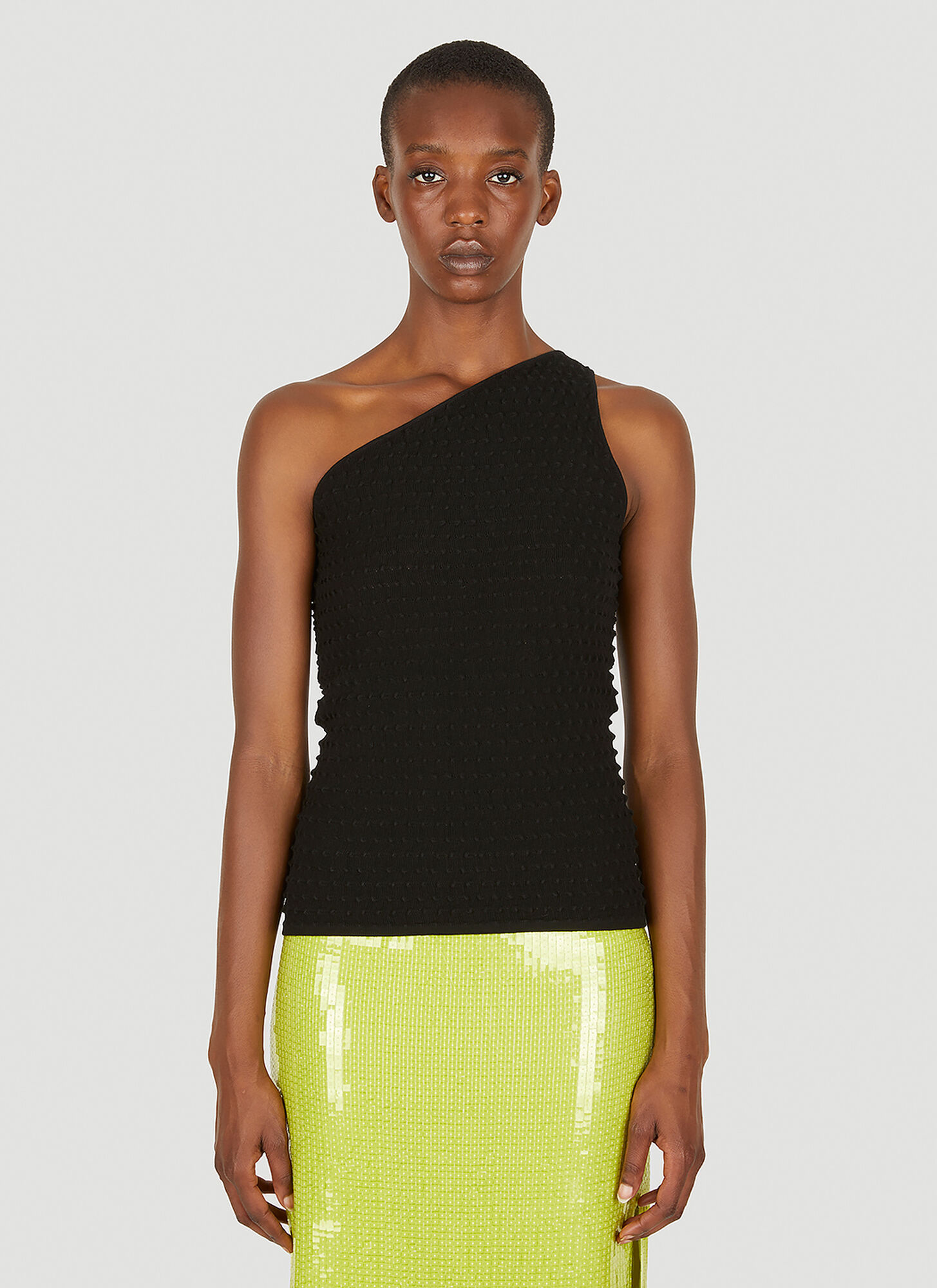 Helmut Lang One-shoulder Textured-knit Tank In Black