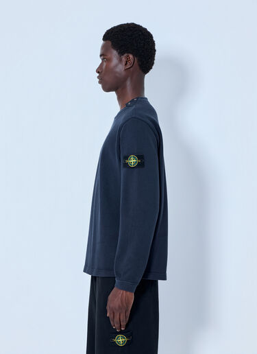 LN-CC® - Stone Island: Crewneck Sweatshirt with Sleeve Logo Patch - Navy Stone Island Crewneck Sweatshirt with Sleeve Logo Patch Navy sto0165077