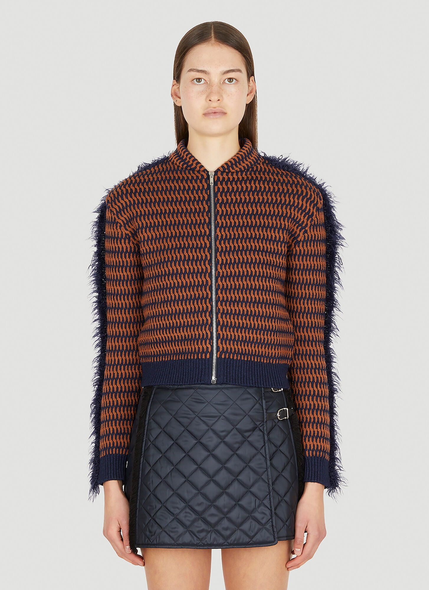 Shop Durazzi Milano Knitted Bomber Jacket In Brown