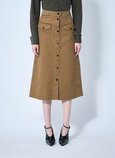 Saint Laurent Cotton Serge Midi Skirt Brown sla0259020