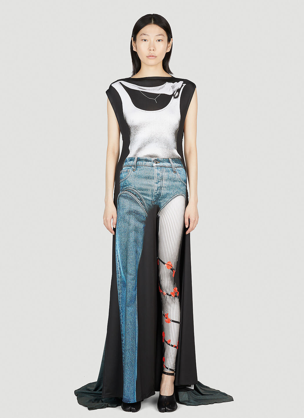 Y/project X Jean Paul Gaultier Trompe L'oeil Pant Dress In Black