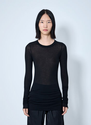LN-CC® - Rick Owens: Long Sleeve Sheer Knit Top - Black Rick Owens Long Sleeve Sheer Knit Top Black ric0265027