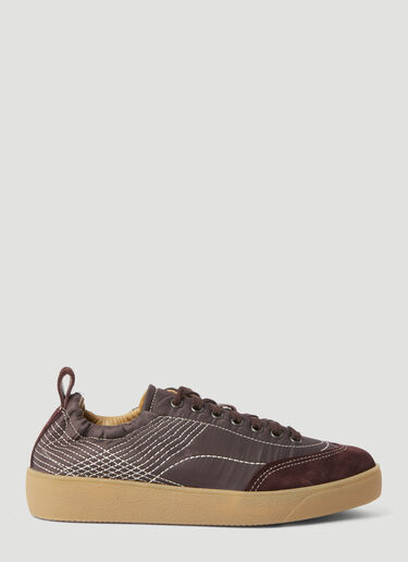 Dries Van Noten 퀼팅 마감 로우 탑 스니커즈 버건디 dvn0255007