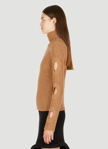 JW Anderson 컷아웃 슬리브 롤넥 스웨터 카멜 jwa0249022