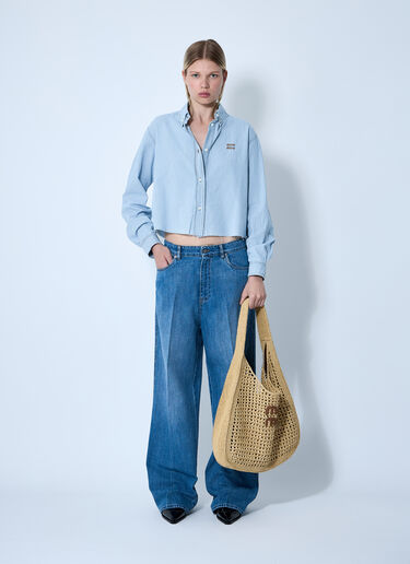 Miu Miu Striped Logo Motif Shirt Denim miu0261014