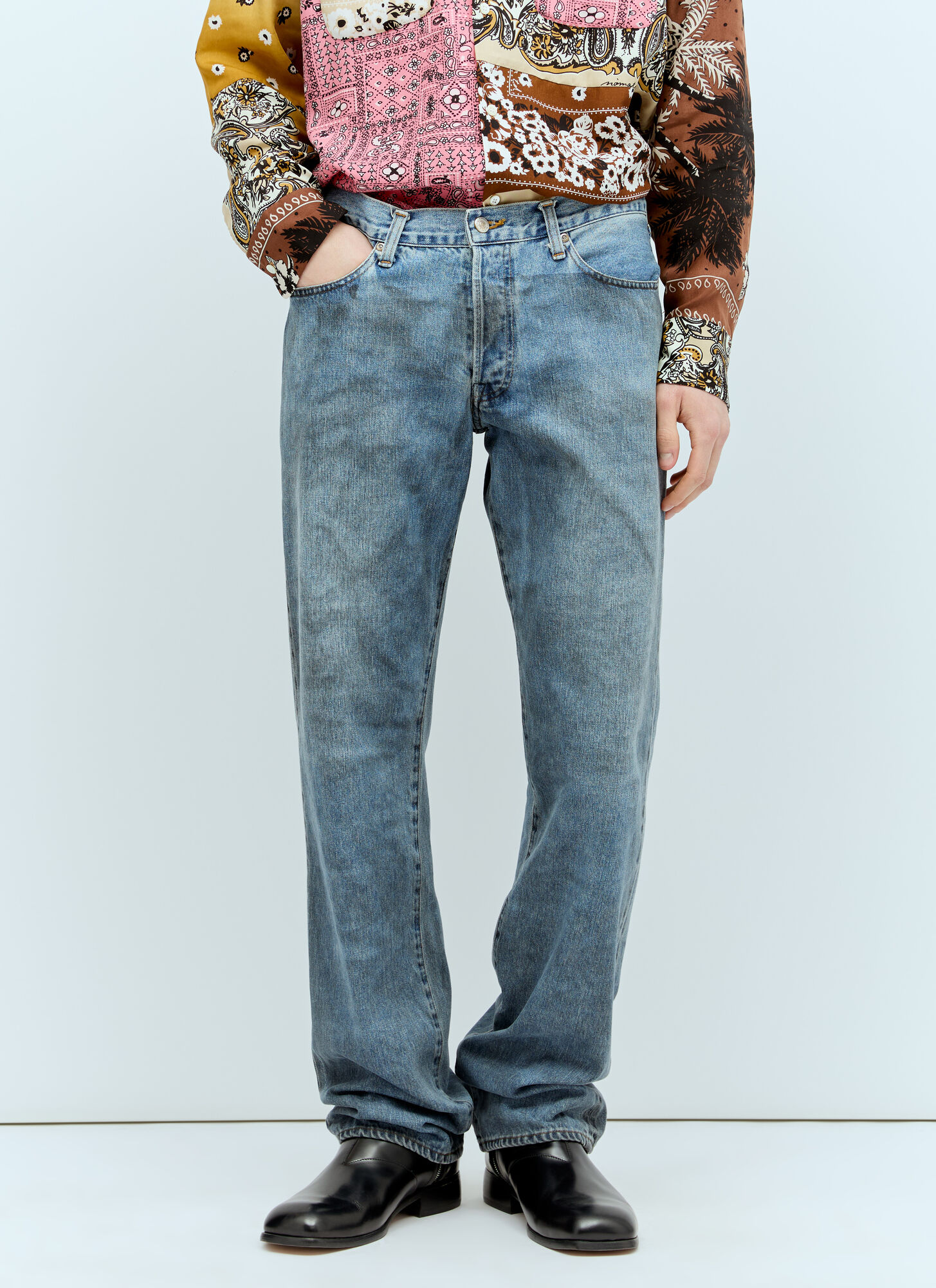 Shop Noma T.d. Hand-painted Finish Jeans In Blue