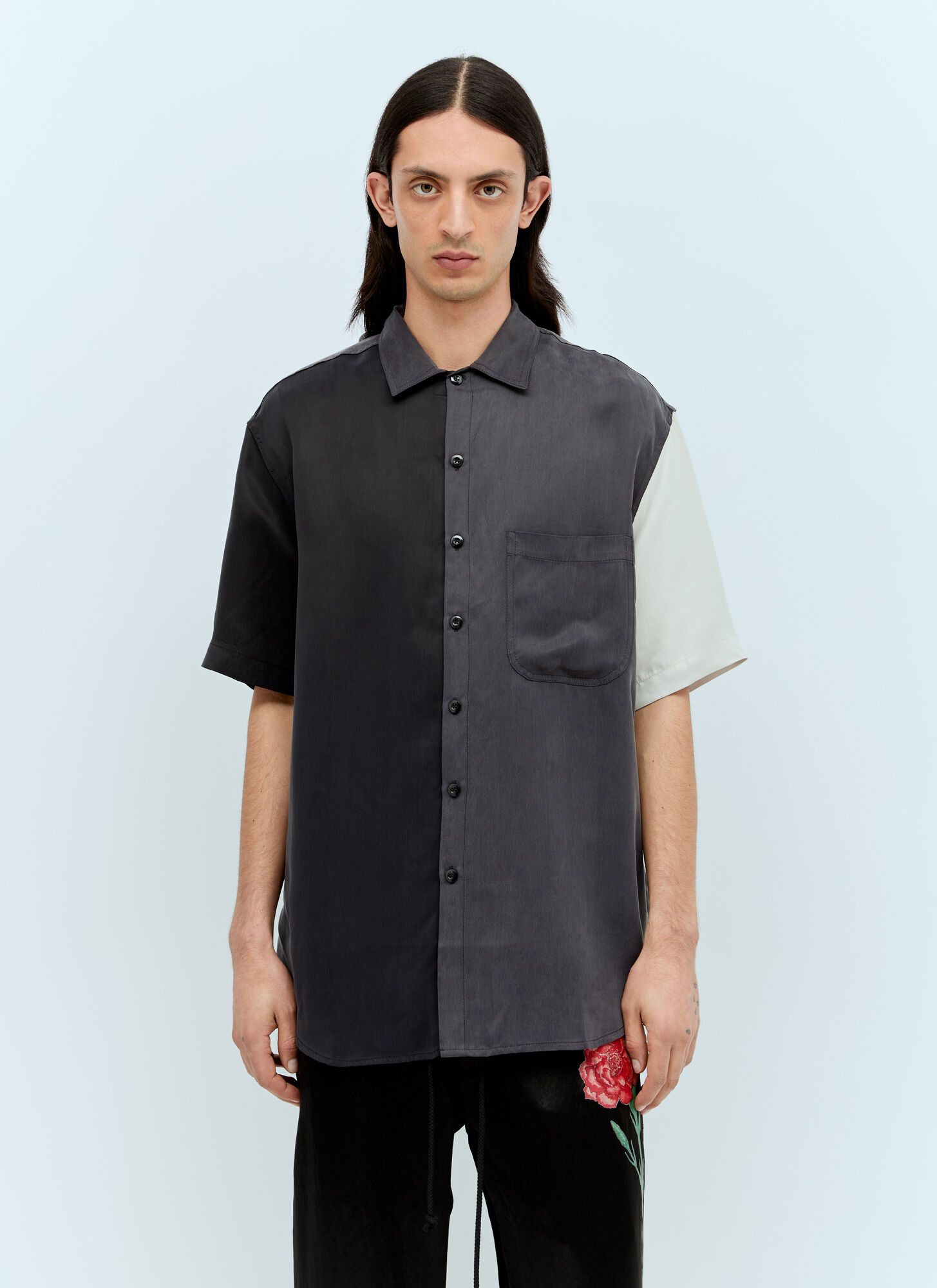 Shop Song For The Mute Panelled Short-sleeve Shirt In Black