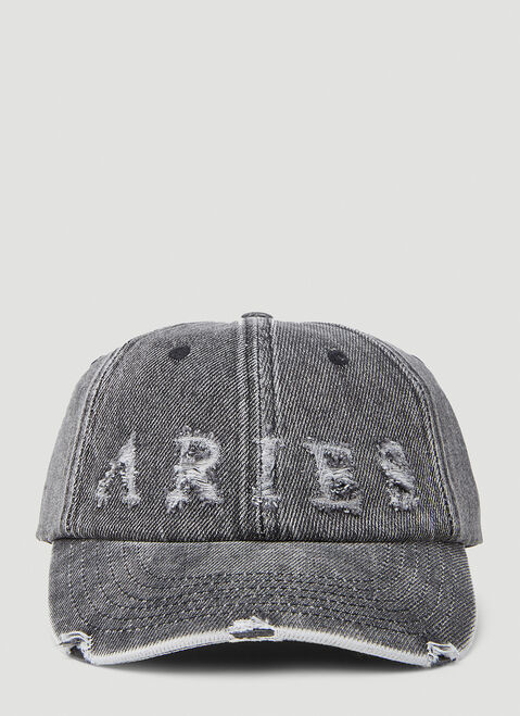 Aries Laser Logo Distressed Denim Cap Pink ari0252005