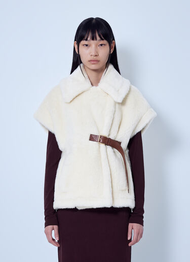 LN-CC® - Max Mara: Shearling Belted Gilet - White Max Mara Shearling Belted Gilet White max0266083
