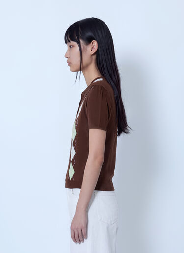 GANNI Light Cotton Argyle T-Shirt Brown gan0265009