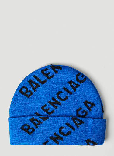 Balenciaga Logo Jacquard Beanie Hat Blue bal0147012