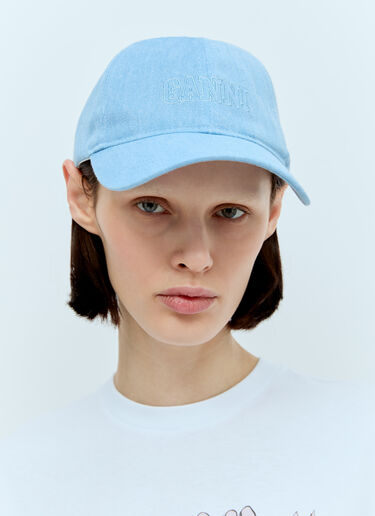 GANNI Logo Embroidery Denim Baseball Cap Blue gan0256025