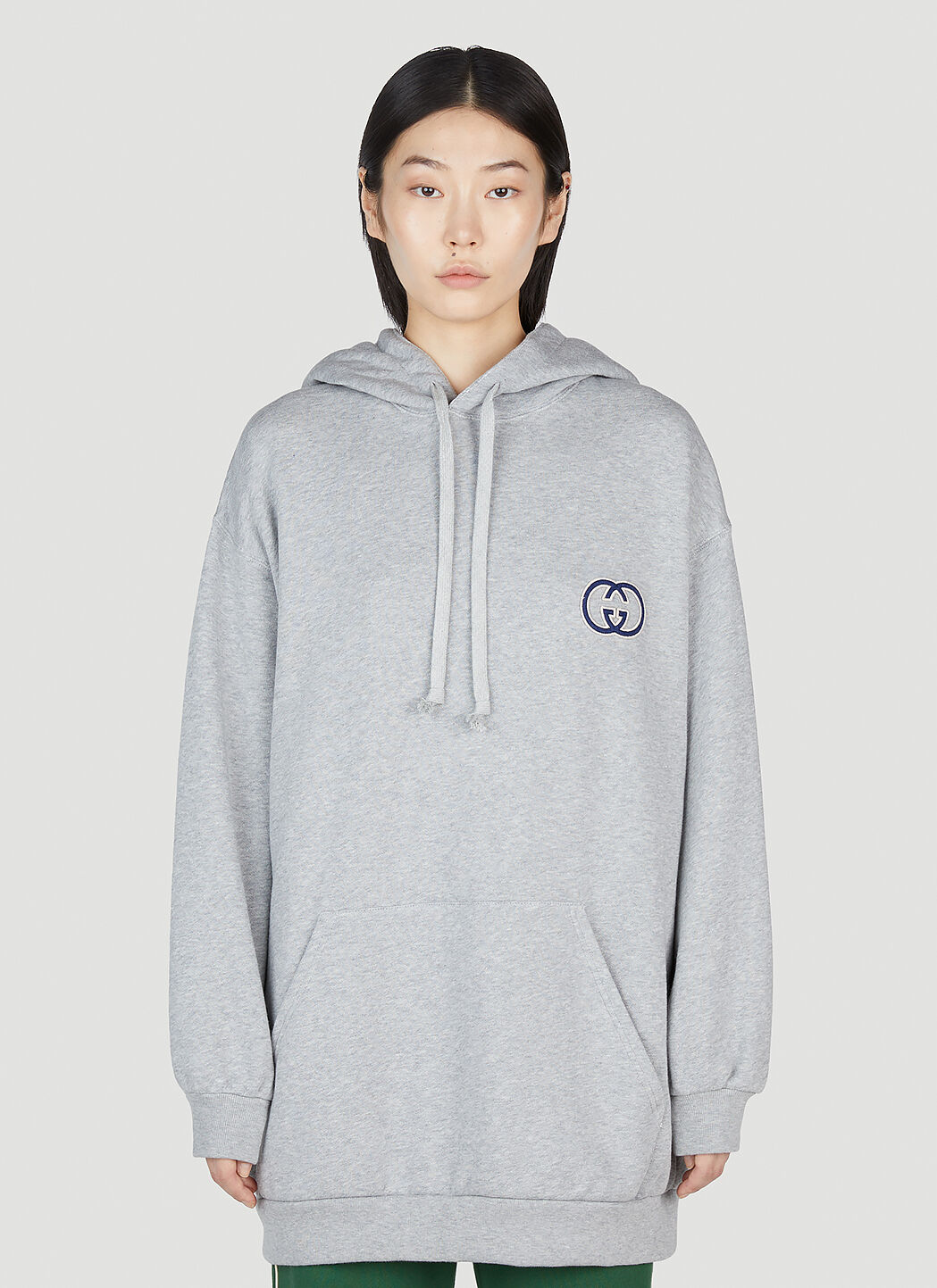 Gucci Interlocking G Oversized Hooded Sweatshirt in Grey LN CC