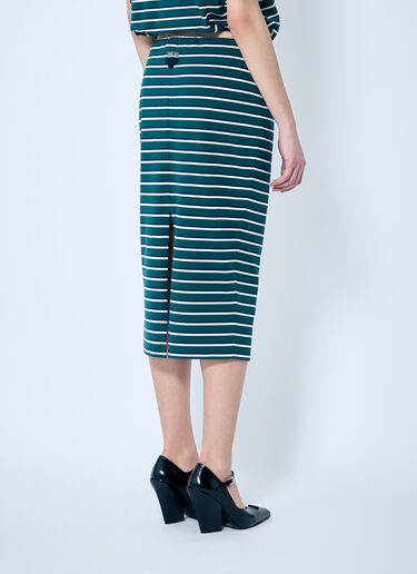 Prada Striped Piquet Midi Skirt Green pra0260013
