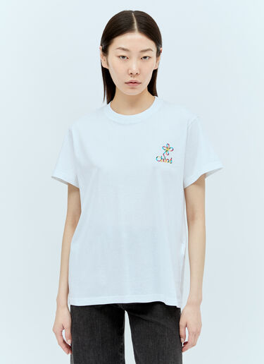 Chloé Logo Embroidery T-Shirt White chl0256002