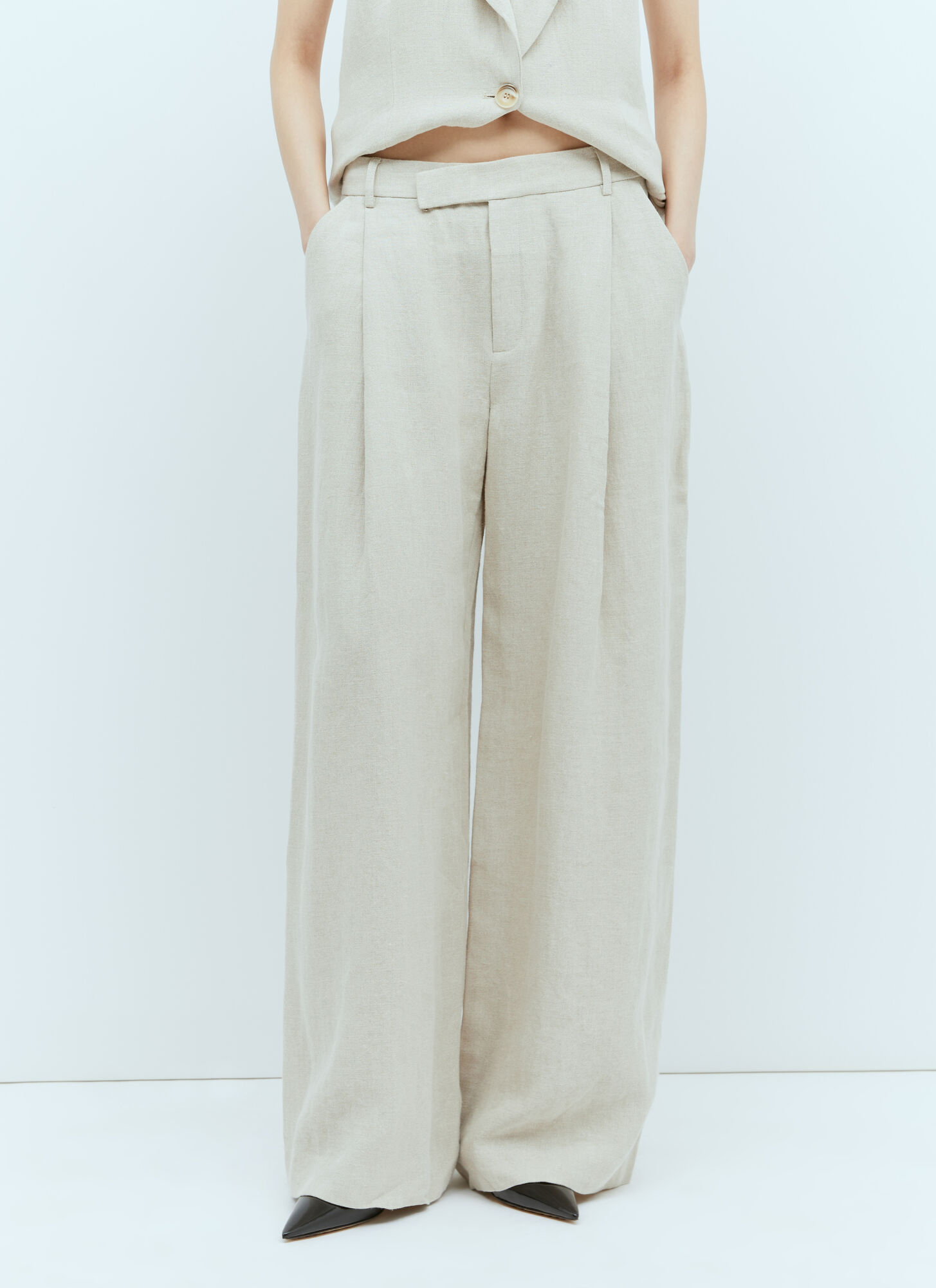 Shop St Agni Linen Tailored Pants In Beige