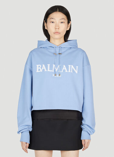Balmain Rubber Logo Hooded Sweatshirt Blue bln0252011