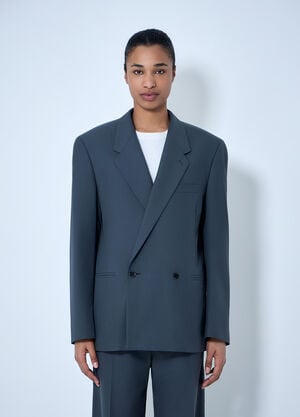 Lemaire Double-Breasted Wool Suit Blazer Dark Grey lem0264002