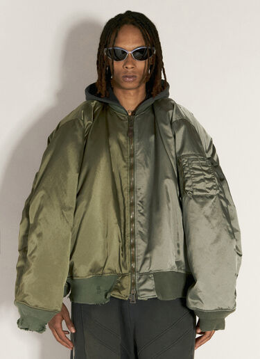 Balenciaga Double-Sleeve Bomber Jacket Green bal0156002