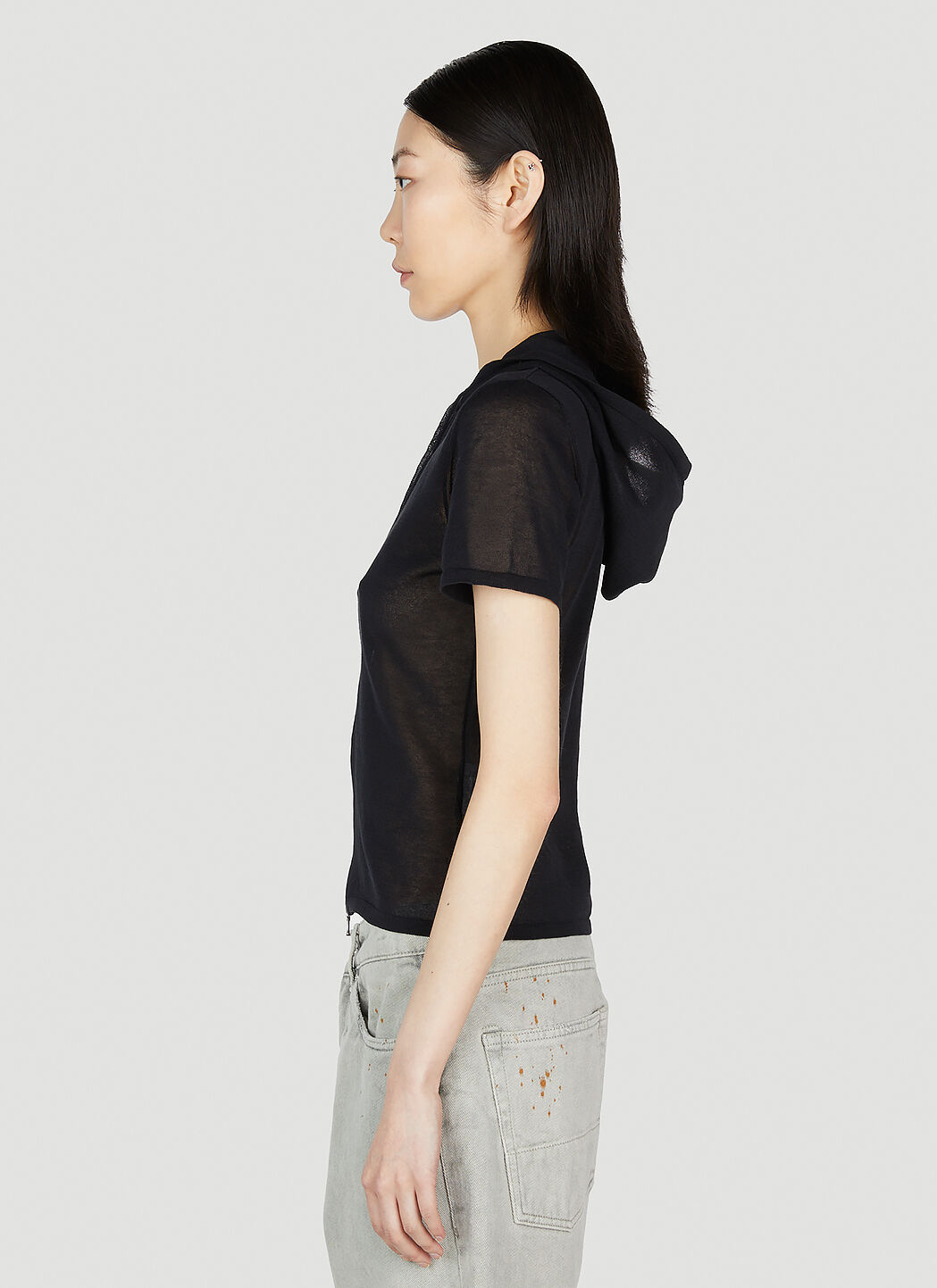 Our Legacy Women s Short Sleeve Hooded Top in Black LN CC