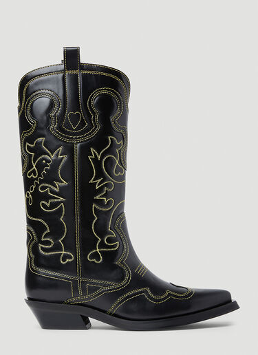 GANNI Embroidered Western Boots Black gan0253026