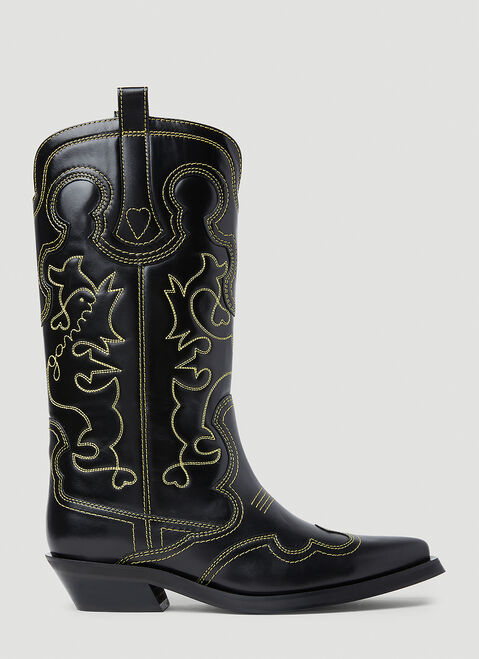 GANNI Embroidered Western Boots Beige gan0254009