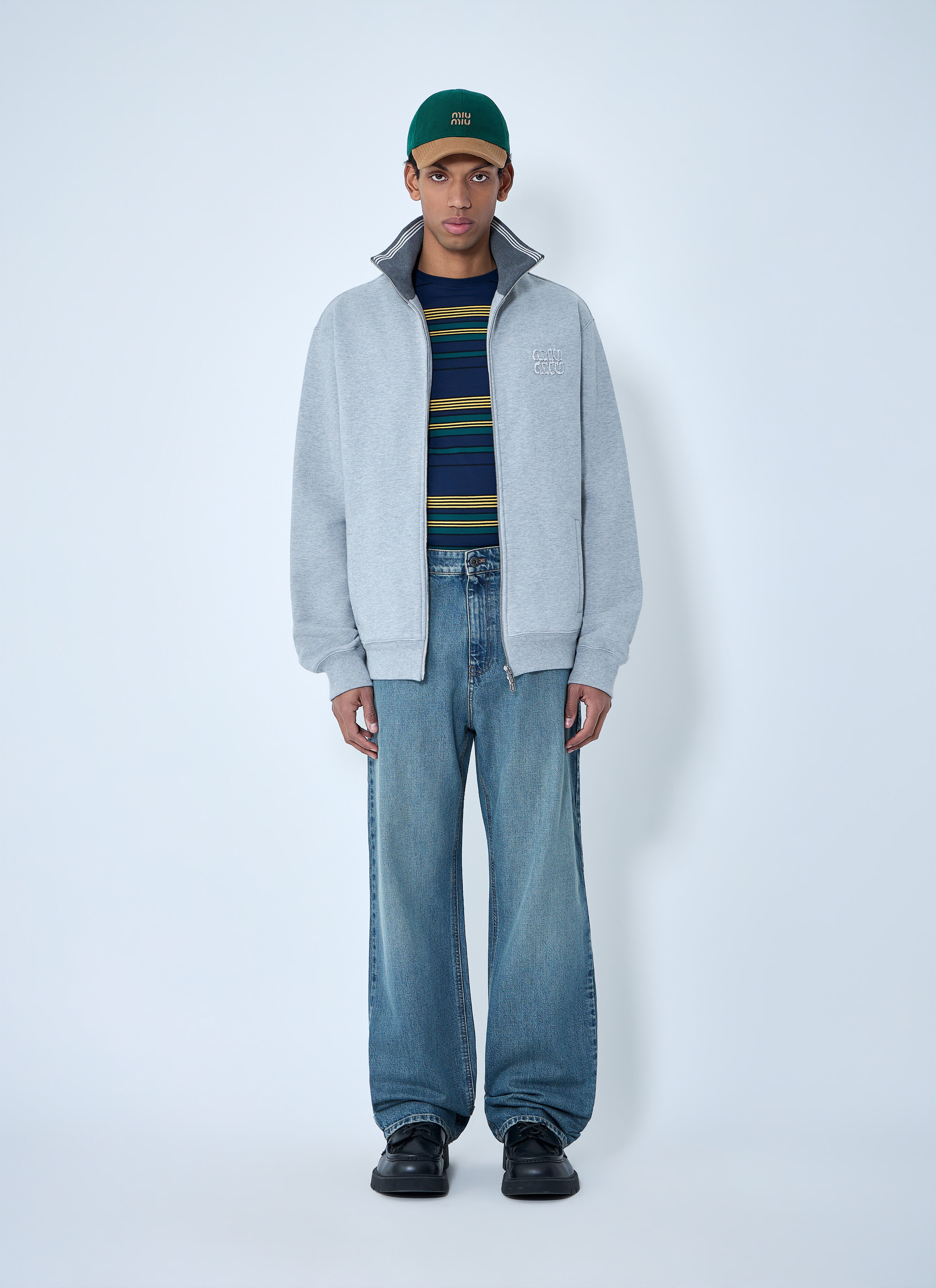 Miu Miu Men's' Logo Motif Zip-Up Sweatershirt in Grey | LN-CC®