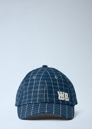 Wales Bonner Linen Check Cap Navy wbn0164007