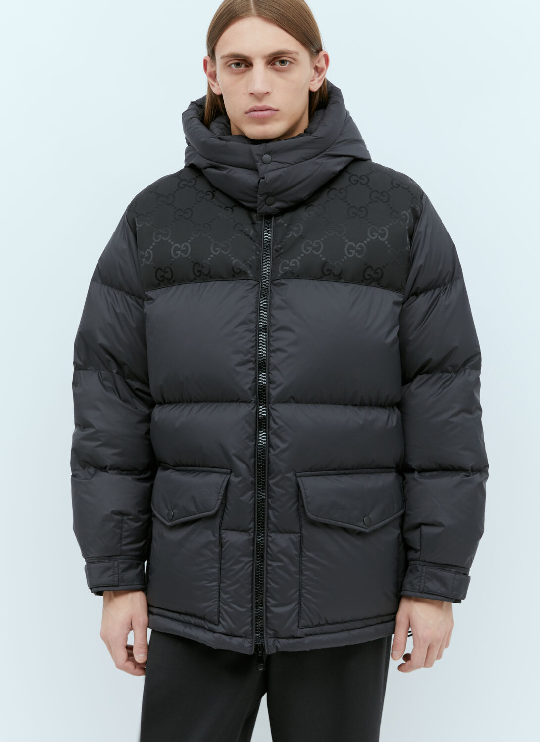 Shop Gucci Gg Inserts Down Jacket In Black