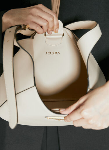 Prada Logo Plaque Leather Shoulder Bag Beige pra0256030