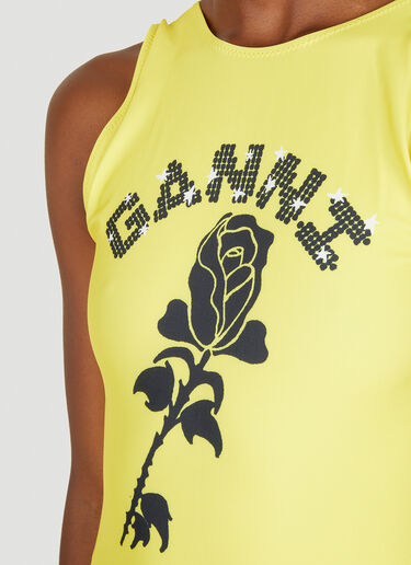 GANNI Logo Print Swimsuit Yellow gan0251051