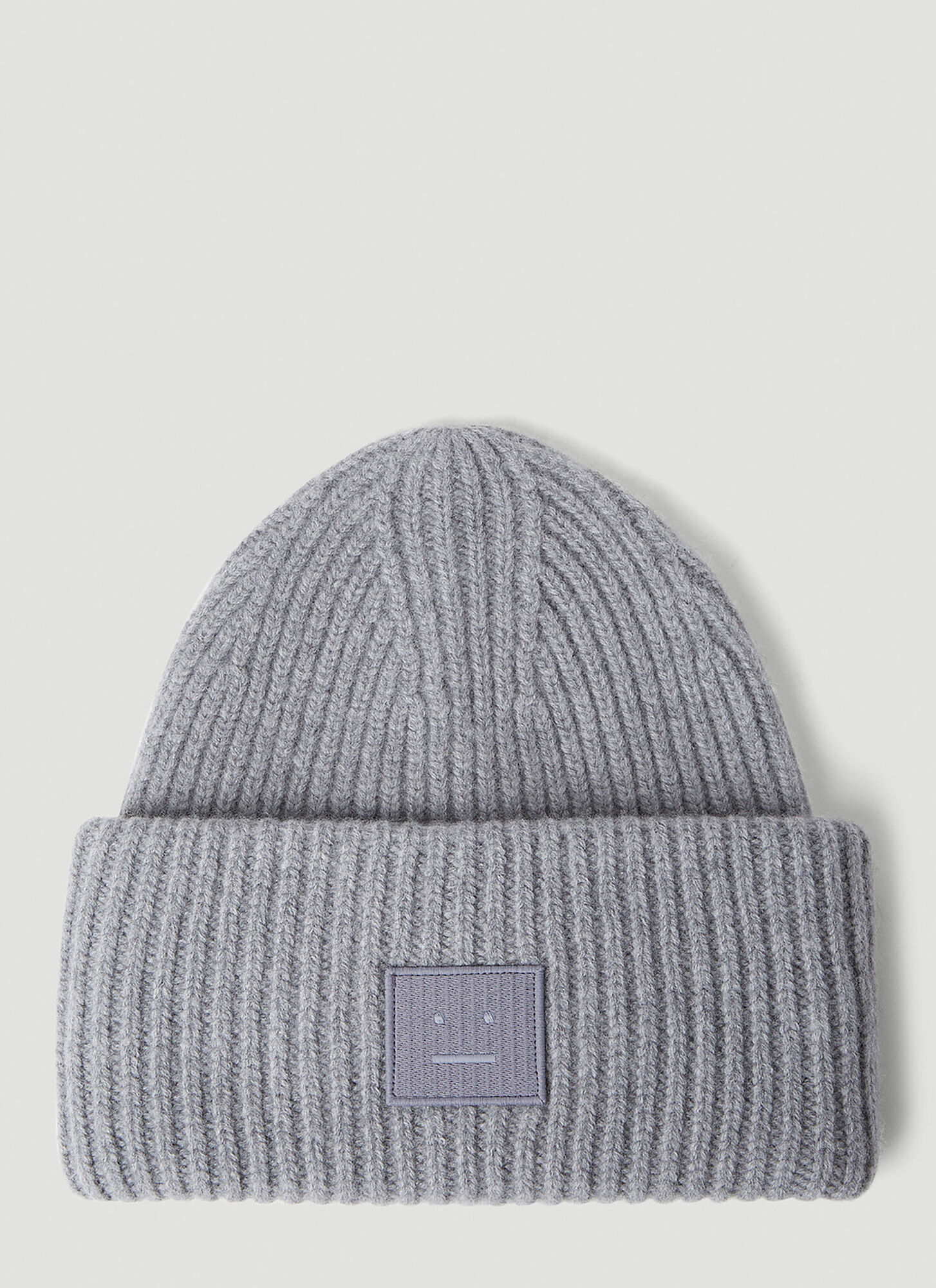 Acne Studios Pansy Face Patch Wool Beanie Hat In Grey