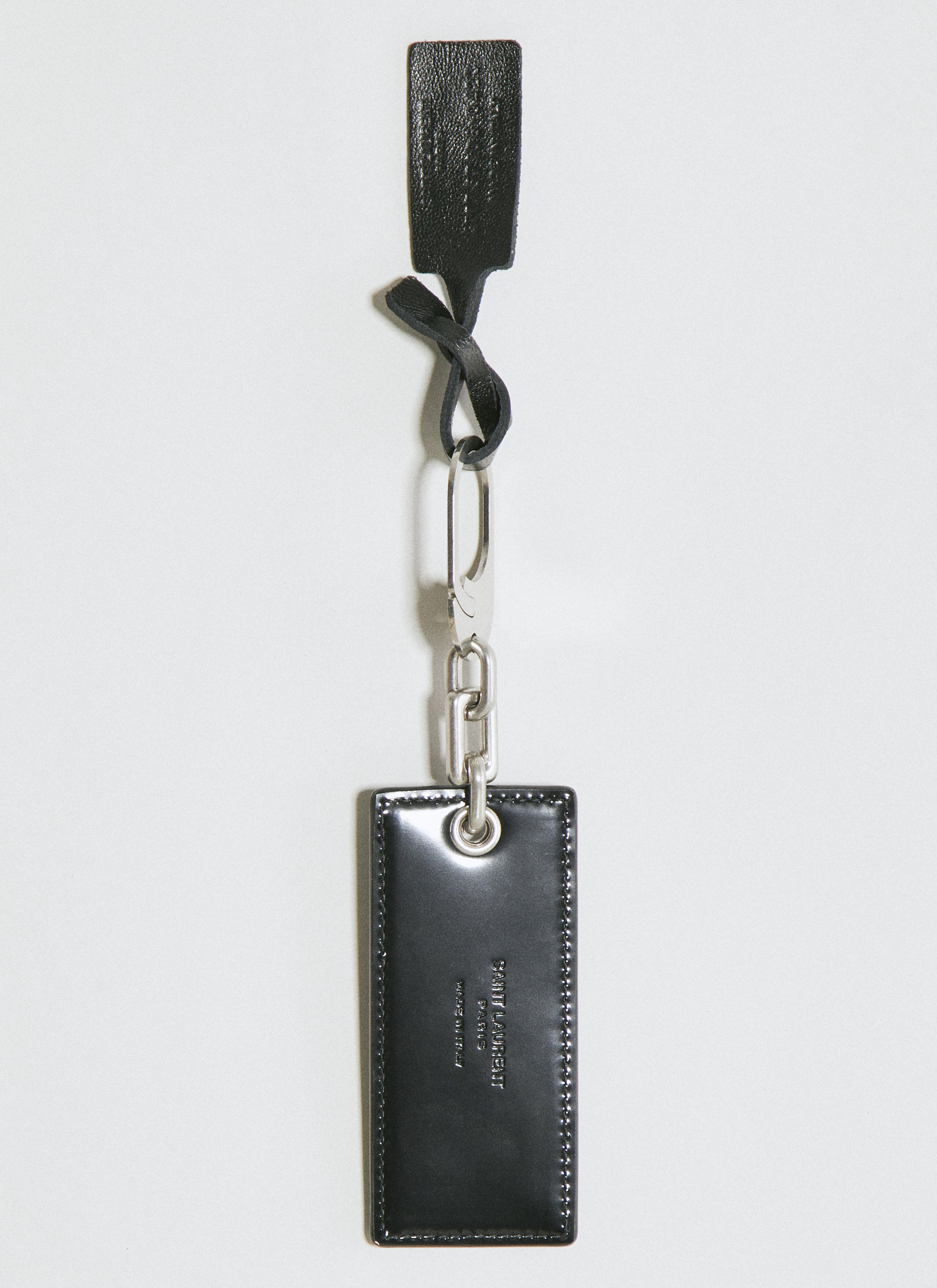 Saint Laurent Logo Plaque Leather Keyring in Black LN CC