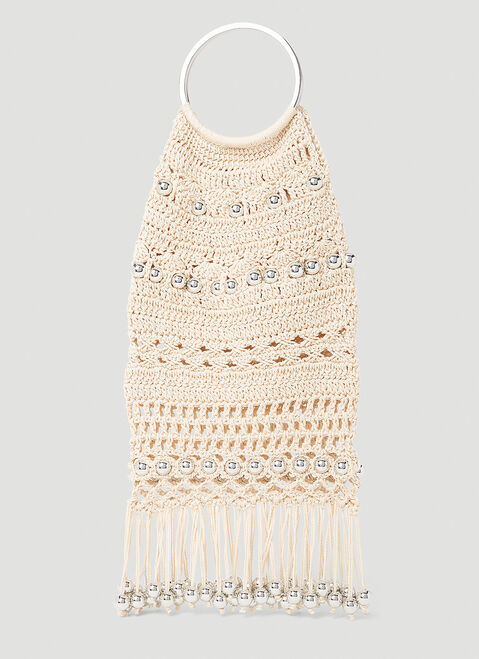 Paco Rabanne Beaded Crochet Tote Bag Beige pac0254008