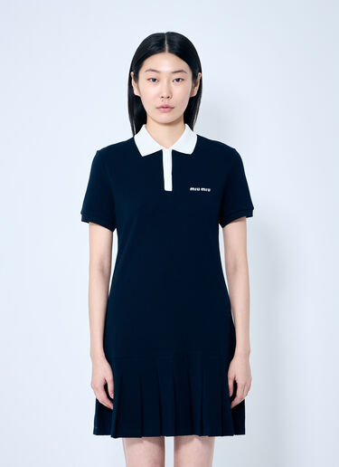 Miu Miu Polo Shirt Dress With Pleated Hem Blue miu0259013