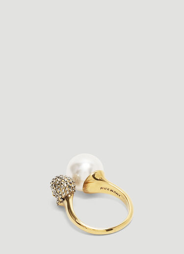 Alexander McQueen Faux-Pearl Skull Ring Gold amq0243092
