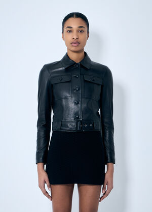 Saint Laurent Cropped Leather Jacket Black sla0259002