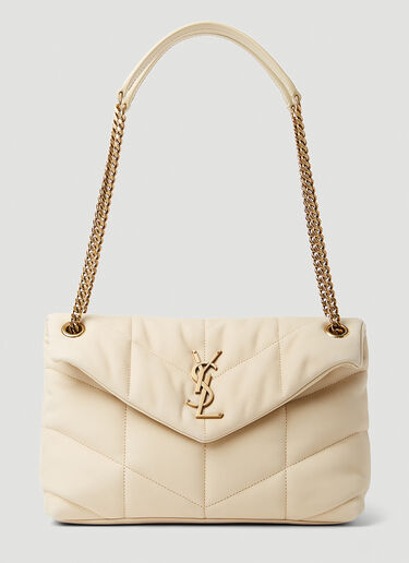 Puffer Small Leather Shoulder Bag in Beige - Saint Laurent