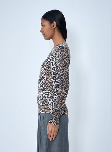 GANNI Leopard Print Long Sleeve Top Brown gan0263065