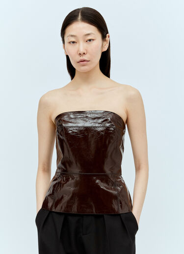 Dries Van Noten Patent Leather Bustier Top Brown dvn0254002