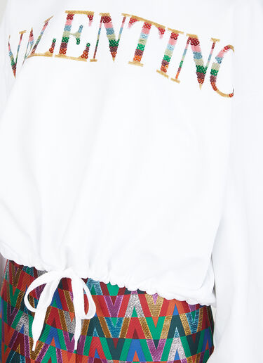 Valentino Sequin Logo Hooded Sweatshirt White val0247005