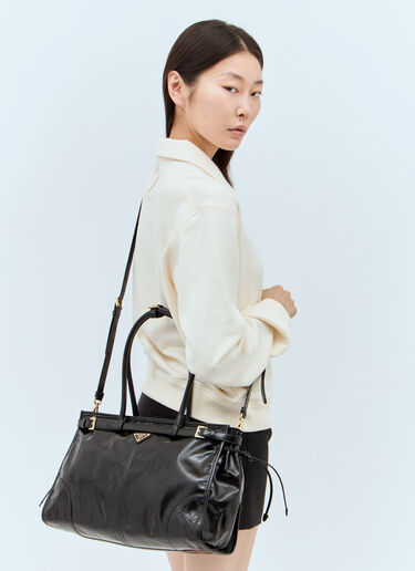 Prada Large Leather Shoulder Bag Black pra0258045