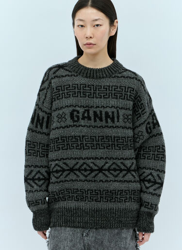 GANNI 徽标提花羊毛衫 黑色 gan0254038