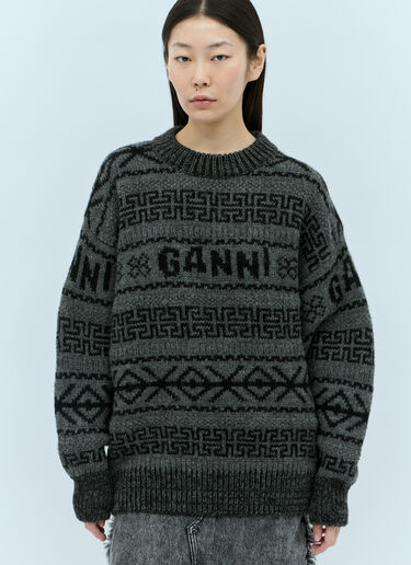 GANNI Logo Jacquard Wool Sweater Black gan0254038