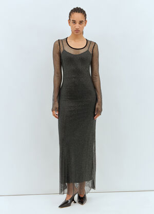 Sportmax Rhinestone Tulle Maxi Dress Beige spx0259001