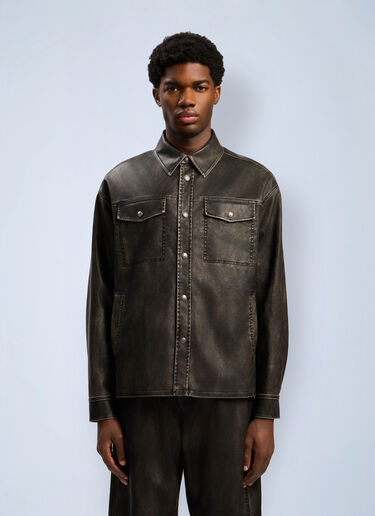 Curved Logo Coated Overshirt Palm Angels Curved Logo Coated Overshirt Grey pma0162112