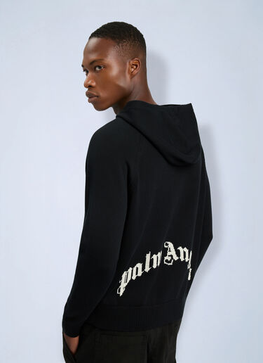 Palm Angels Curved Logo Regular Knit Hoodie Black pma0166011