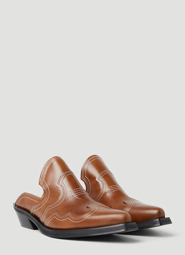 GANNI Embroidered Western Mules Brown gan0253025