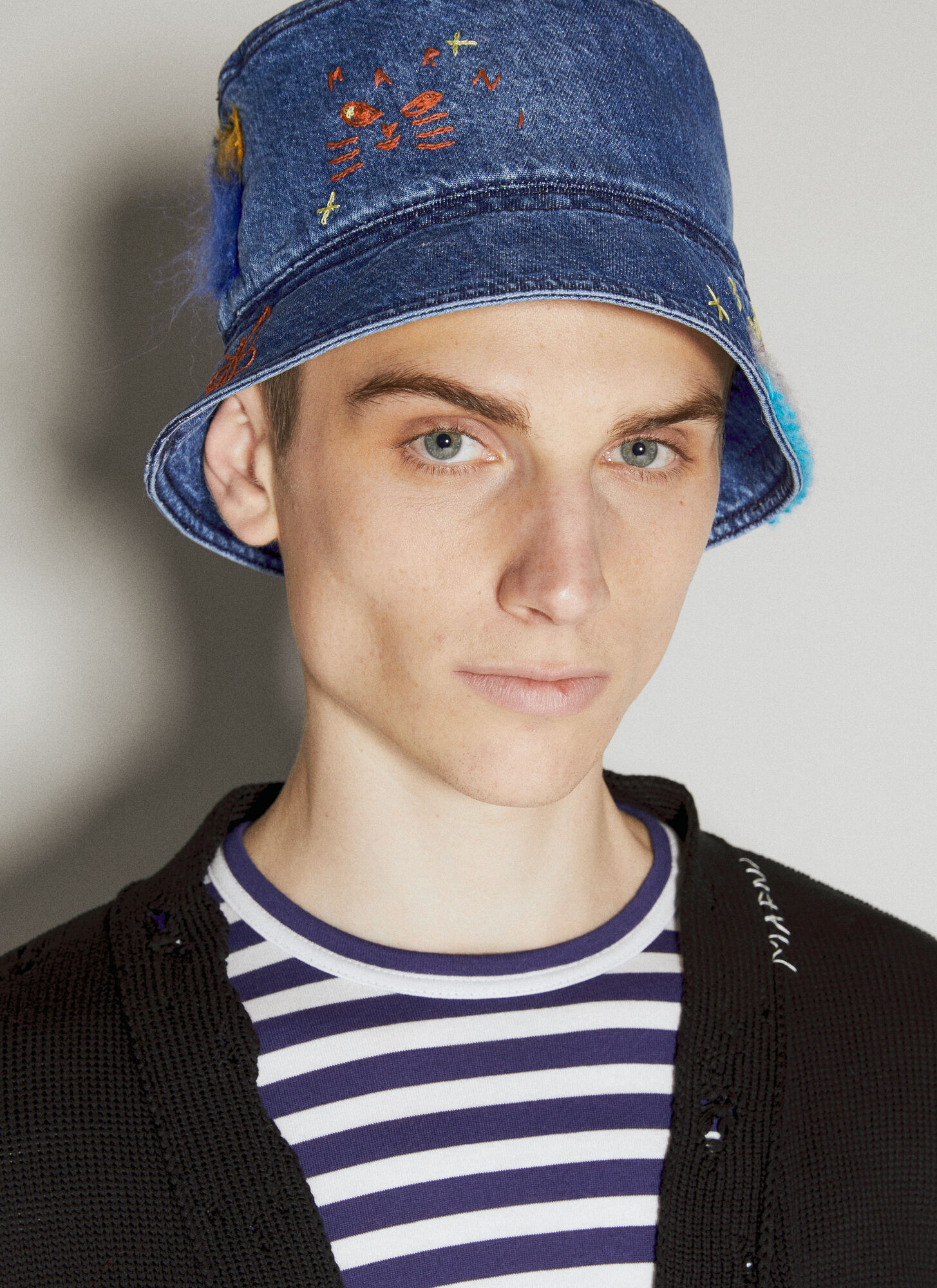 Shop Marni Mohair Patches Bucket Hat In Blue